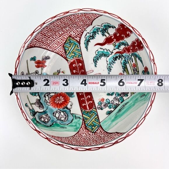 Japanese Imari Polychrome Vintage Meiji Period Flower Landscape Scene Arita Bowl - Picture 15 of 16